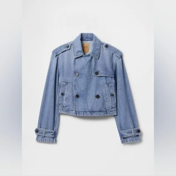 UltraSoft Denim Crop Trench Jacket Light Wash XSP - Picture 5 of 6